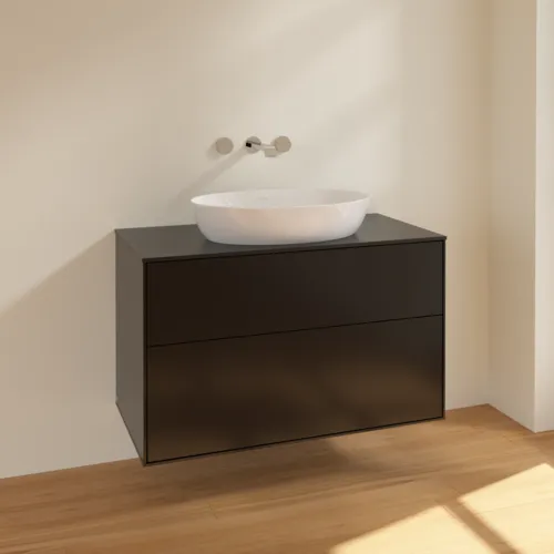 Bild von VILLEROY BOCH Finion Waschbeckenunterschrank, 2 Auszüge, 1000 x 603 x 501 mm, Black Matt Lacquer / Glass Black Matt #FA0200PD