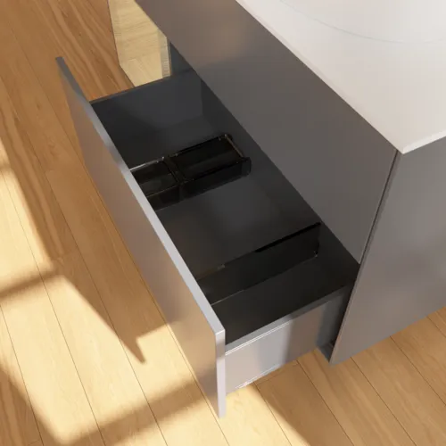 VILLEROY BOCH Finion Waschbeckenunterschrank, mit Beleuchtung, 3 Auszüge, 1200 x 603 x 501 mm, Anthracite Matt Lacquer / Oak Veneer / Glass White Matt #FA41PCGK, Bild 7