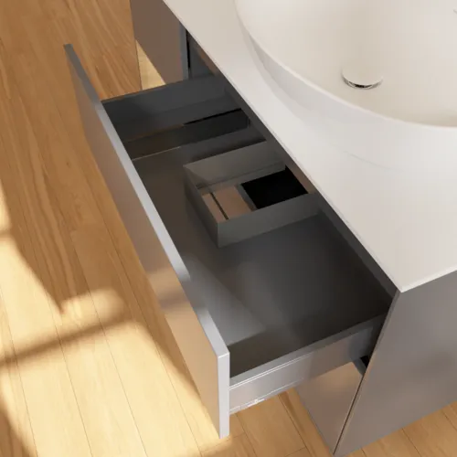 VILLEROY BOCH Finion Waschbeckenunterschrank, mit Beleuchtung, 3 Auszüge, 1200 x 603 x 501 mm, Anthracite Matt Lacquer / Oak Veneer / Glass White Matt #FA41PCGK, Bild 8