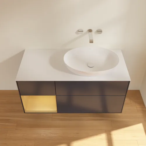 Bild von VILLEROY BOCH Finion Waschbeckenunterschrank, mit Beleuchtung, 3 Auszüge, 1200 x 603 x 501 mm, Midnight Blue Matt Lacquer / Gold Matt Lacquer / Glass White Matt #FA41HFHG