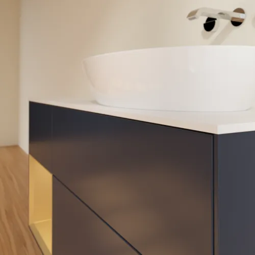 Bild von VILLEROY BOCH Finion Waschbeckenunterschrank, mit Beleuchtung, 3 Auszüge, 1200 x 603 x 501 mm, Midnight Blue Matt Lacquer / Gold Matt Lacquer / Glass White Matt #FA41HFHG