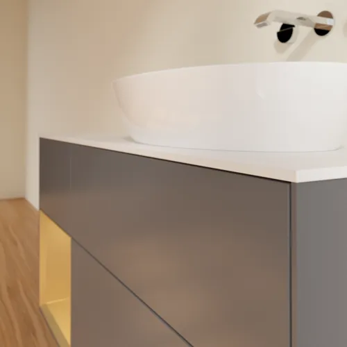 Bild von VILLEROY BOCH Finion Waschbeckenunterschrank, mit Beleuchtung, 3 Auszüge, 1200 x 603 x 501 mm, Anthracite Matt Lacquer / Gold Matt Lacquer / Glass White Matt #FA41HFGK