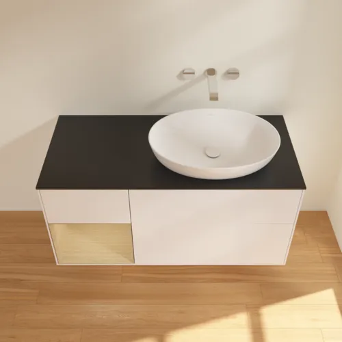 VILLEROY BOCH Finion Waschbeckenunterschrank, mit Beleuchtung, 3 Auszüge, 1200 x 603 x 501 mm, White Matt Lacquer / Oak Veneer / Glass Black Matt #FA42PCMT, Bild 4