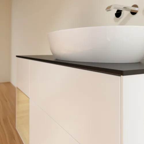 VILLEROY BOCH Finion Waschbeckenunterschrank, mit Beleuchtung, 3 Auszüge, 1200 x 603 x 501 mm, White Matt Lacquer / Oak Veneer / Glass Black Matt #FA42PCMT, Bild 6
