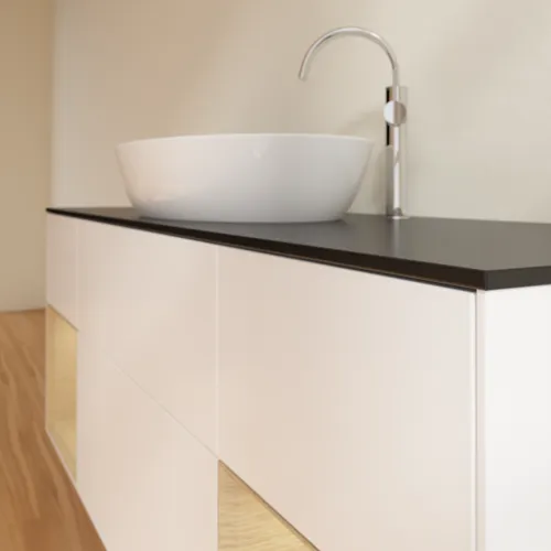Bild von VILLEROY BOCH Finion Waschbeckenunterschrank, mit Beleuchtung, 4 Auszüge, 1600 x 603 x 501 mm, White Matt Lacquer / Oak Veneer / Glass Black Matt #F982PCMT
