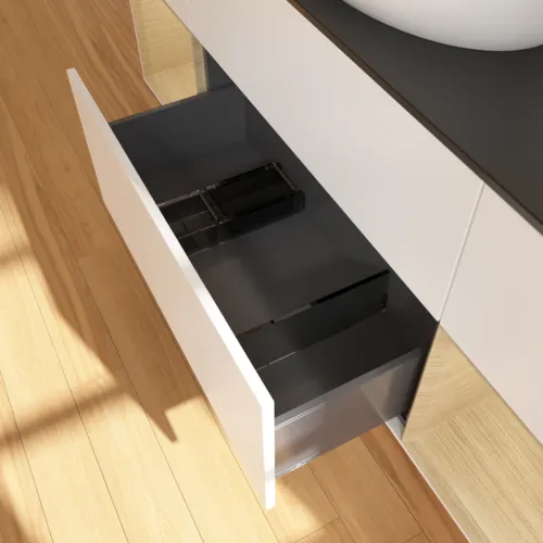 Bild von VILLEROY BOCH Finion Waschbeckenunterschrank, mit Beleuchtung, 4 Auszüge, 1600 x 603 x 501 mm, White Matt Lacquer / Oak Veneer / Glass Black Matt #F982PCMT