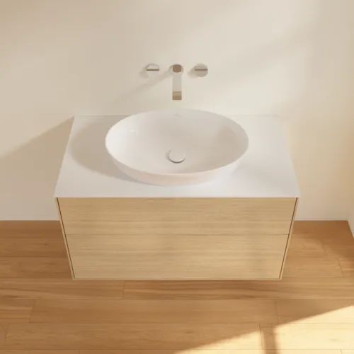 Bild von VILLEROY BOCH Finion Waschbeckenunterschrank, 2 Auszüge, 1000 x 603 x 501 mm, Oak Veneer / Glass White Matt #FA0100PC