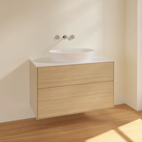 Bild von VILLEROY BOCH Finion Waschbeckenunterschrank, 2 Auszüge, 1000 x 603 x 501 mm, Oak Veneer / Glass White Matt #FA0100PC