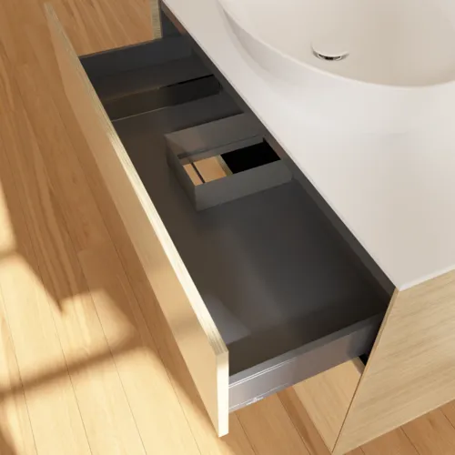 Bild von VILLEROY BOCH Finion Waschbeckenunterschrank, 2 Auszüge, 1000 x 603 x 501 mm, Oak Veneer / Glass White Matt #FA0100PC