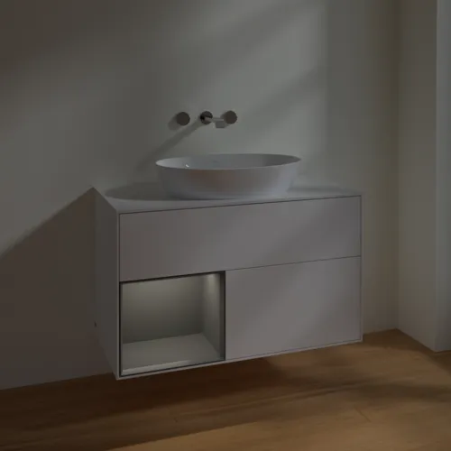 Bild von VILLEROY BOCH Finion Waschbeckenunterschrank, mit Beleuchtung, 2 Auszüge, 1000 x 603 x 501 mm, White Matt Lacquer / Anthracite Matt Lacquer / Glass White Matt #FA11GKMT