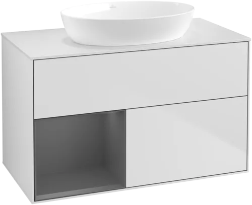VILLEROY BOCH Finion Vanity unit, with lighting, 2 pull-out compartments, 1000 x 603 x 501 mm, White Matt Lacquer / Anthracite Matt Lacquer / Glass White Matt #FA11GKMT resmi