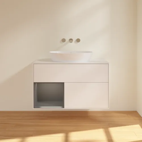 Bild von VILLEROY BOCH Finion Waschbeckenunterschrank, mit Beleuchtung, 2 Auszüge, 1000 x 603 x 501 mm, White Matt Lacquer / Anthracite Matt Lacquer / Glass White Matt #FA11GKMT