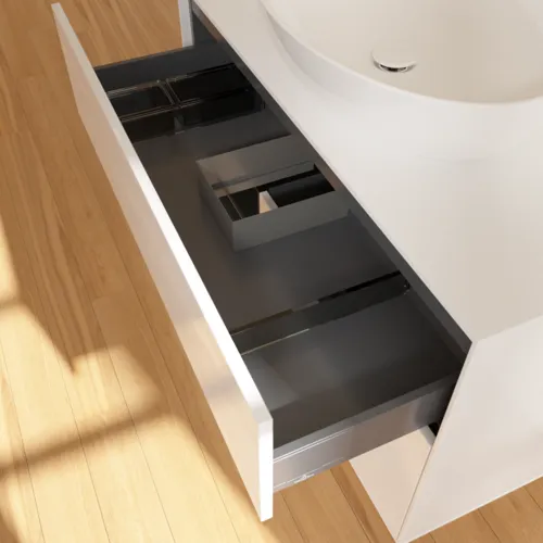 Bild von VILLEROY BOCH Finion Waschbeckenunterschrank, mit Beleuchtung, 2 Auszüge, 1000 x 603 x 501 mm, Glossy White Lacquer / Black Matt Lacquer / Glass White Matt #FA11PDGF