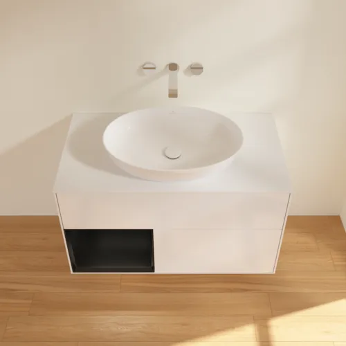 Bild von VILLEROY BOCH Finion Waschbeckenunterschrank, mit Beleuchtung, 2 Auszüge, 1000 x 603 x 501 mm, Glossy White Lacquer / Black Matt Lacquer / Glass White Matt #FA11PDGF