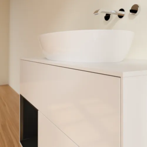 Bild von VILLEROY BOCH Finion Waschbeckenunterschrank, mit Beleuchtung, 2 Auszüge, 1000 x 603 x 501 mm, Glossy White Lacquer / Black Matt Lacquer / Glass White Matt #FA11PDGF