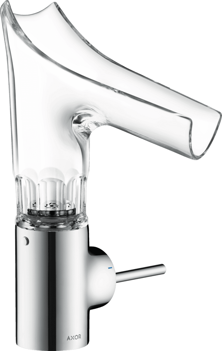 HANSGROHE AXOR Starck V Einhebel-Waschtischmischer 140 mit Glasauslauf und Ablaufgarnitur - Facettenschliff #12123000 - Chrom