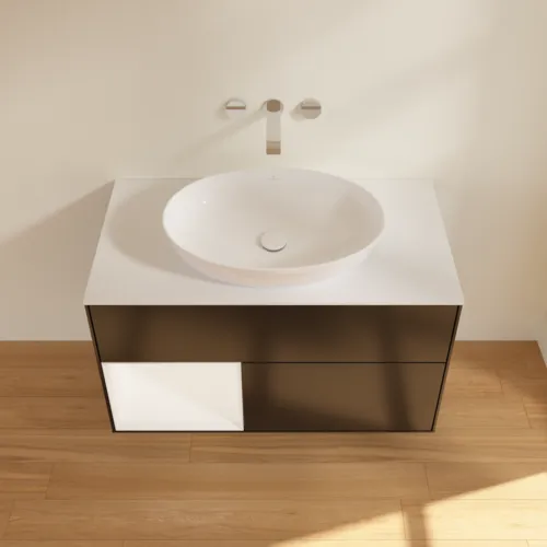 Obrázek VILLEROY BOCH Finion Vanity unit, with lighting, 2 pull-out compartments, 1000 x 603 x 501 mm, Black Matt Lacquer / White Matt Lacquer / Glass White Matt #FA11MTPD