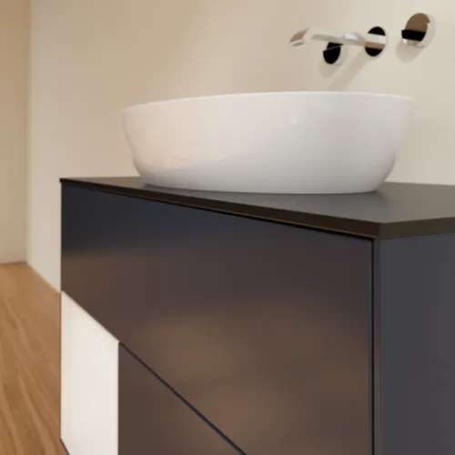 Bild von VILLEROY BOCH Finion Waschbeckenunterschrank, mit Beleuchtung, 2 Auszüge, 1000 x 603 x 501 mm, Midnight Blue Matt Lacquer / Glossy White Lacquer / Glass Black Matt #FA12GFHG