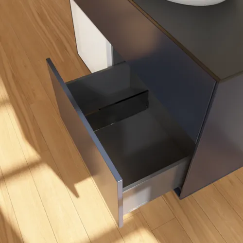Bild von VILLEROY BOCH Finion Waschbeckenunterschrank, mit Beleuchtung, 2 Auszüge, 1000 x 603 x 501 mm, Midnight Blue Matt Lacquer / Glossy White Lacquer / Glass Black Matt #FA12GFHG