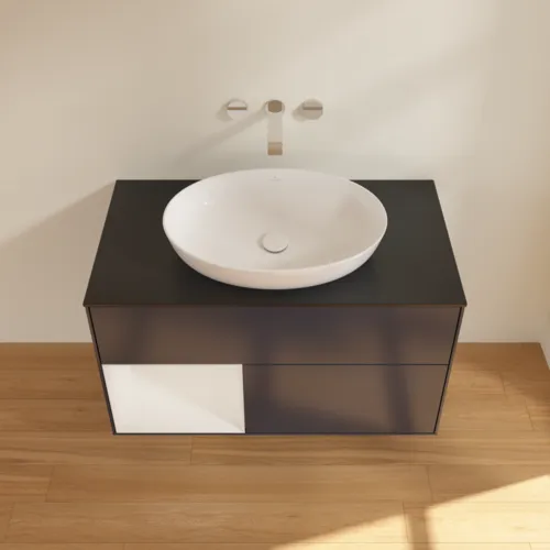 Bild von VILLEROY BOCH Finion Waschbeckenunterschrank, mit Beleuchtung, 2 Auszüge, 1000 x 603 x 501 mm, Midnight Blue Matt Lacquer / Glossy White Lacquer / Glass Black Matt #FA12GFHG