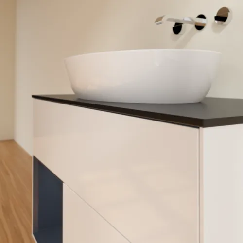 Picture of VILLEROY BOCH Finion Vanity unit, with lighting, 2 pull-out compartments, 1000 x 603 x 501 mm, Glossy White Lacquer / Midnight Blue Matt Lacquer / Glass Black Matt #FA12HGGF
