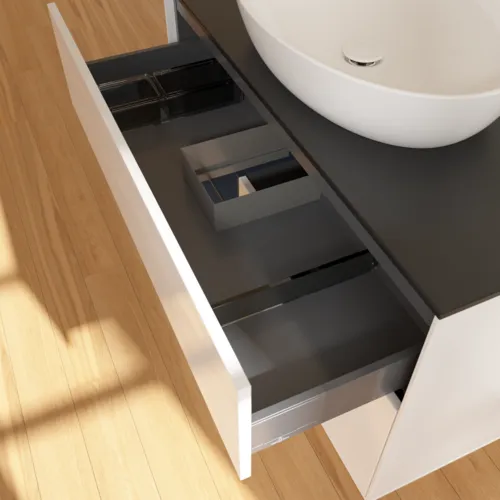 Picture of VILLEROY BOCH Finion Vanity unit, with lighting, 2 pull-out compartments, 1000 x 603 x 501 mm, Glossy White Lacquer / Midnight Blue Matt Lacquer / Glass Black Matt #FA12HGGF