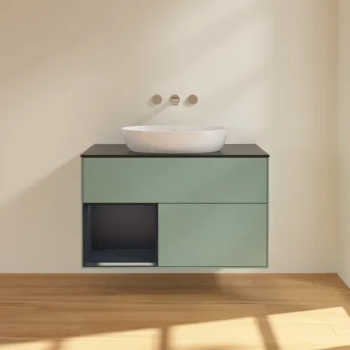 Bild von VILLEROY BOCH Finion Waschbeckenunterschrank, mit Beleuchtung, 2 Auszüge, 1000 x 603 x 501 mm, Olive Matt Lacquer / Midnight Blue Matt Lacquer / Glass Black Matt #FA12HGGM