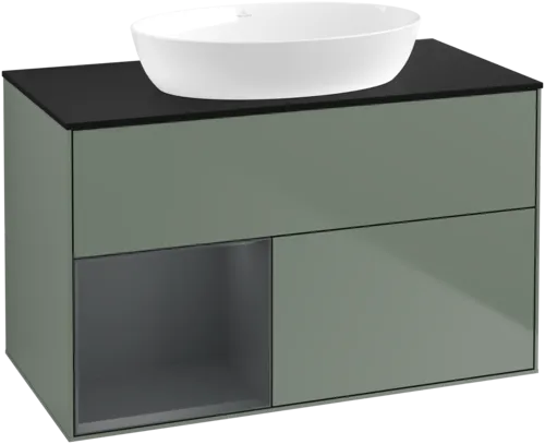 Picture of VILLEROY BOCH Finion Vanity unit, with lighting, 2 pull-out compartments, 1000 x 603 x 501 mm, Olive Matt Lacquer / Midnight Blue Matt Lacquer / Glass Black Matt #FA12HGGM