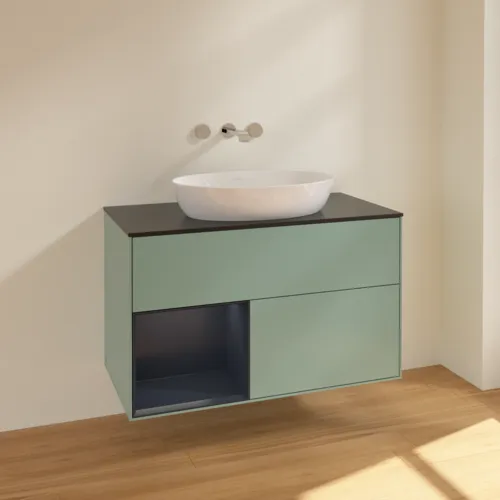 Bild von VILLEROY BOCH Finion Waschbeckenunterschrank, mit Beleuchtung, 2 Auszüge, 1000 x 603 x 501 mm, Olive Matt Lacquer / Midnight Blue Matt Lacquer / Glass Black Matt #FA12HGGM