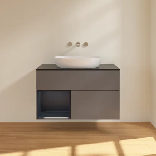 Bild von VILLEROY BOCH Finion Waschbeckenunterschrank, mit Beleuchtung, 2 Auszüge, 1000 x 603 x 501 mm, Anthracite Matt Lacquer / Midnight Blue Matt Lacquer / Glass Black Matt #FA12HGGK