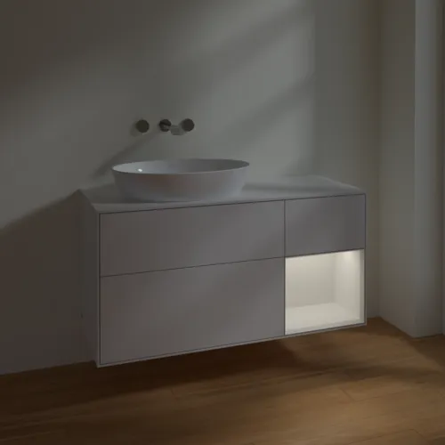 Bild von VILLEROY BOCH Finion Waschbeckenunterschrank, mit Beleuchtung, 3 Auszüge, 1200 x 603 x 501 mm, Glossy White Lacquer / Glossy White Lacquer / Glass White Matt #FA51GFGF