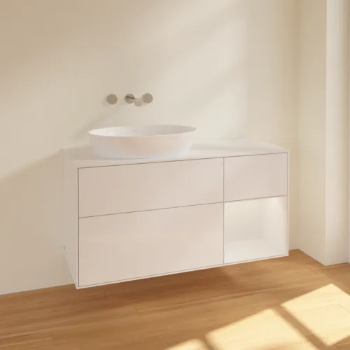 Bild von VILLEROY BOCH Finion Waschbeckenunterschrank, mit Beleuchtung, 3 Auszüge, 1200 x 603 x 501 mm, Glossy White Lacquer / Glossy White Lacquer / Glass White Matt #FA51GFGF