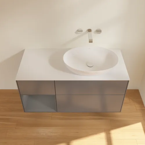 Bild von VILLEROY BOCH Finion Waschbeckenunterschrank, mit Beleuchtung, 3 Auszüge, 1200 x 603 x 501 mm, Anthracite Matt Lacquer / Anthracite Matt Lacquer / Glass White Matt #FA41GKGK