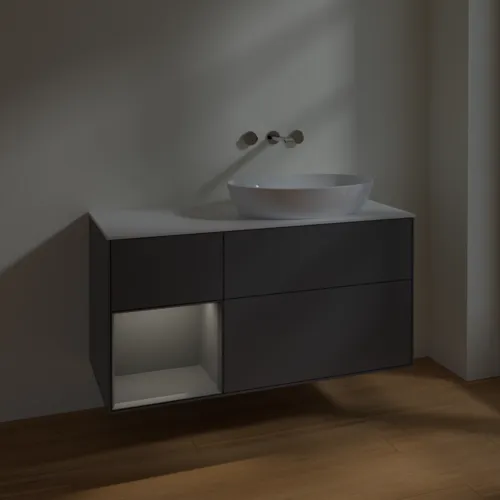 Bild von VILLEROY BOCH Finion Waschbeckenunterschrank, mit Beleuchtung, 3 Auszüge, 1200 x 603 x 501 mm, Anthracite Matt Lacquer / Anthracite Matt Lacquer / Glass White Matt #FA41GKGK