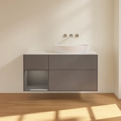 Bild von VILLEROY BOCH Finion Waschbeckenunterschrank, mit Beleuchtung, 3 Auszüge, 1200 x 603 x 501 mm, Anthracite Matt Lacquer / Anthracite Matt Lacquer / Glass White Matt #FA41GKGK