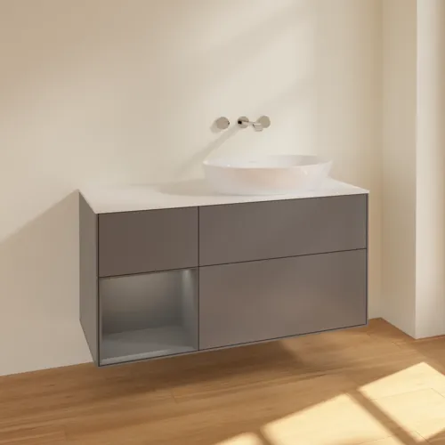Bild von VILLEROY BOCH Finion Waschbeckenunterschrank, mit Beleuchtung, 3 Auszüge, 1200 x 603 x 501 mm, Anthracite Matt Lacquer / Anthracite Matt Lacquer / Glass White Matt #FA41GKGK