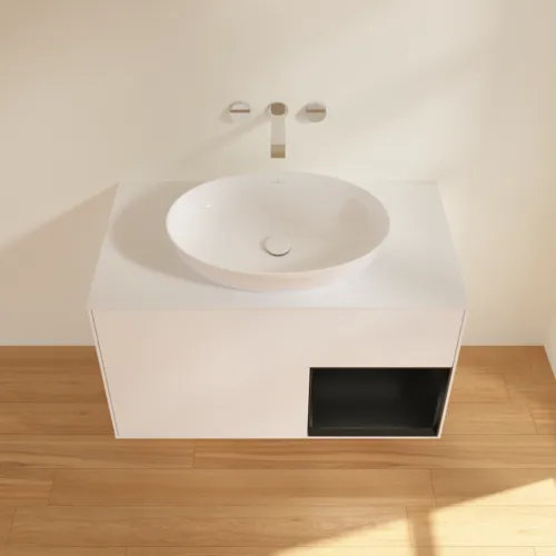 Bild von VILLEROY BOCH Finion Waschbeckenunterschrank, mit Beleuchtung, 2 Auszüge, 1000 x 603 x 501 mm, White Matt Lacquer / Black Matt Lacquer / Glass White Matt #FA21PDMT