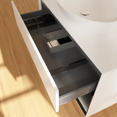 Bild von VILLEROY BOCH Finion Waschbeckenunterschrank, mit Beleuchtung, 2 Auszüge, 1000 x 603 x 501 mm, White Matt Lacquer / Black Matt Lacquer / Glass White Matt #FA21PDMT