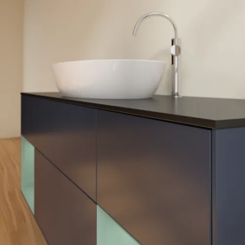 Bild von VILLEROY BOCH Finion Waschbeckenunterschrank, mit Beleuchtung, 4 Auszüge, 1600 x 603 x 501 mm, Midnight Blue Matt Lacquer / Olive Matt Lacquer / Glass Black Matt #F982GMHG