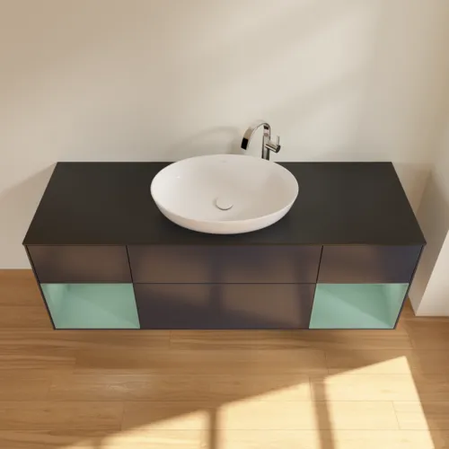 Bild von VILLEROY BOCH Finion Waschbeckenunterschrank, mit Beleuchtung, 4 Auszüge, 1600 x 603 x 501 mm, Midnight Blue Matt Lacquer / Olive Matt Lacquer / Glass Black Matt #F982GMHG