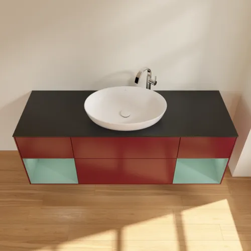 Bild von VILLEROY BOCH Finion Waschbeckenunterschrank, mit Beleuchtung, 4 Auszüge, 1600 x 603 x 501 mm, Peony Matt Lacquer / Olive Matt Lacquer / Glass Black Matt #F982GMHB