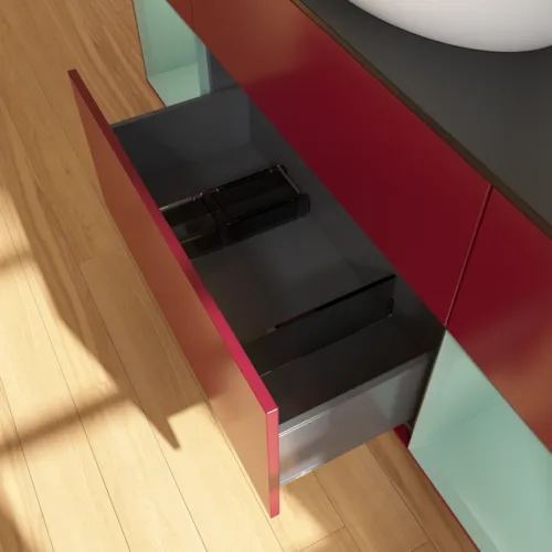Bild von VILLEROY BOCH Finion Waschbeckenunterschrank, mit Beleuchtung, 4 Auszüge, 1600 x 603 x 501 mm, Peony Matt Lacquer / Olive Matt Lacquer / Glass Black Matt #F982GMHB