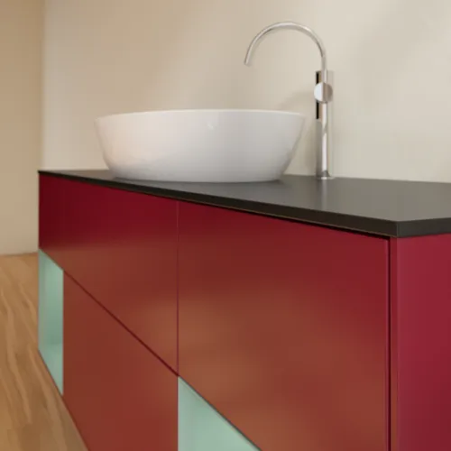 Bild von VILLEROY BOCH Finion Waschbeckenunterschrank, mit Beleuchtung, 4 Auszüge, 1600 x 603 x 501 mm, Peony Matt Lacquer / Olive Matt Lacquer / Glass Black Matt #F982GMHB