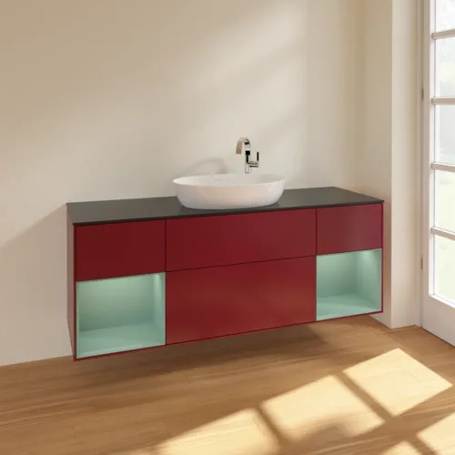 Bild von VILLEROY BOCH Finion Waschbeckenunterschrank, mit Beleuchtung, 4 Auszüge, 1600 x 603 x 501 mm, Peony Matt Lacquer / Olive Matt Lacquer / Glass Black Matt #F982GMHB