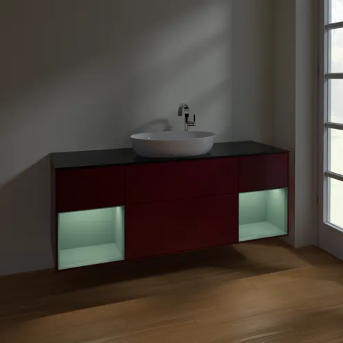 Bild von VILLEROY BOCH Finion Waschbeckenunterschrank, mit Beleuchtung, 4 Auszüge, 1600 x 603 x 501 mm, Peony Matt Lacquer / Olive Matt Lacquer / Glass Black Matt #F982GMHB