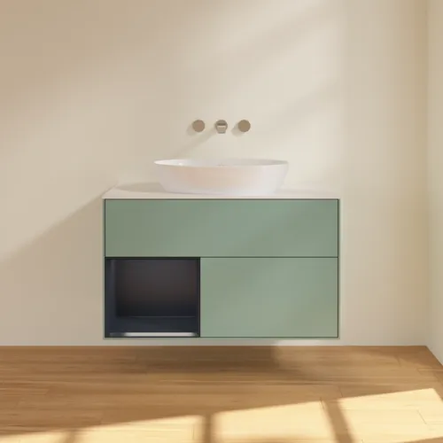 Bild von VILLEROY BOCH Finion Waschbeckenunterschrank, mit Beleuchtung, 2 Auszüge, 1000 x 603 x 501 mm, Olive Matt Lacquer / Midnight Blue Matt Lacquer / Glass White Matt #FA11HGGM