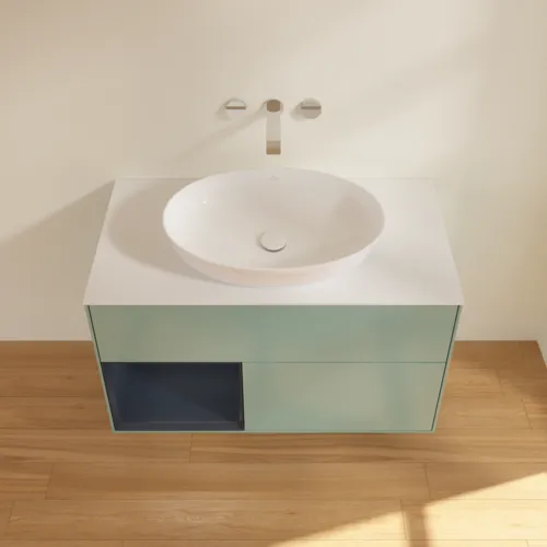 Bild von VILLEROY BOCH Finion Waschbeckenunterschrank, mit Beleuchtung, 2 Auszüge, 1000 x 603 x 501 mm, Olive Matt Lacquer / Midnight Blue Matt Lacquer / Glass White Matt #FA11HGGM