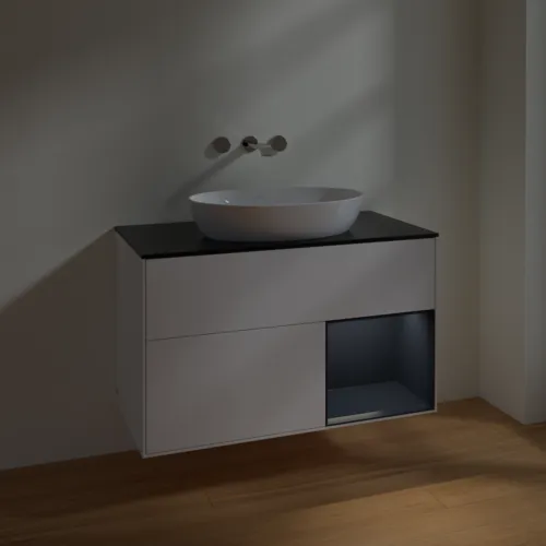 Bild von VILLEROY BOCH Finion Waschbeckenunterschrank, mit Beleuchtung, 2 Auszüge, 1000 x 603 x 501 mm, White Matt Lacquer / Midnight Blue Matt Lacquer / Glass Black Matt #FA22HGMT