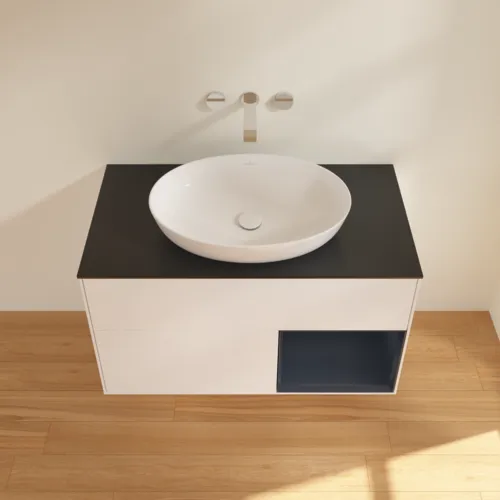 Bild von VILLEROY BOCH Finion Waschbeckenunterschrank, mit Beleuchtung, 2 Auszüge, 1000 x 603 x 501 mm, White Matt Lacquer / Midnight Blue Matt Lacquer / Glass Black Matt #FA22HGMT