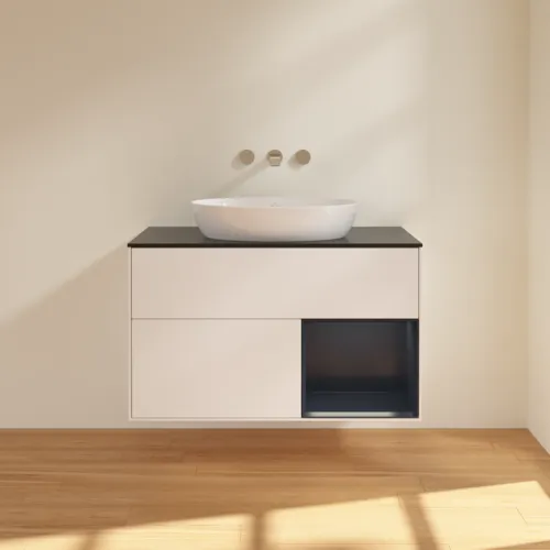 Bild von VILLEROY BOCH Finion Waschbeckenunterschrank, mit Beleuchtung, 2 Auszüge, 1000 x 603 x 501 mm, White Matt Lacquer / Midnight Blue Matt Lacquer / Glass Black Matt #FA22HGMT